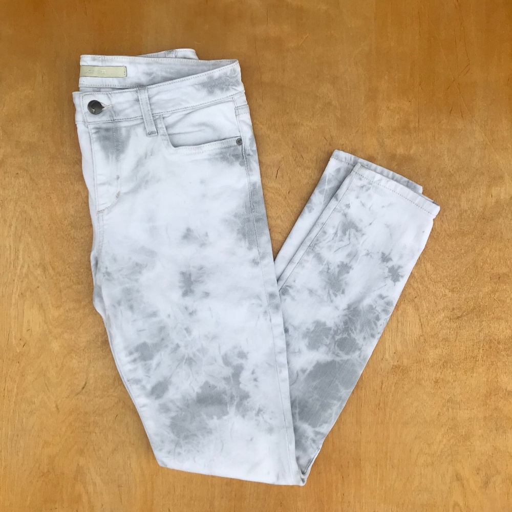 Skinny Ankle White + Grey Tie Dye Jeans, 28